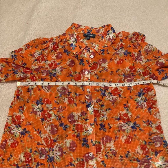 ModCloth sheer Orange floral button up Long sleeved blouse - Picture 5 of 8